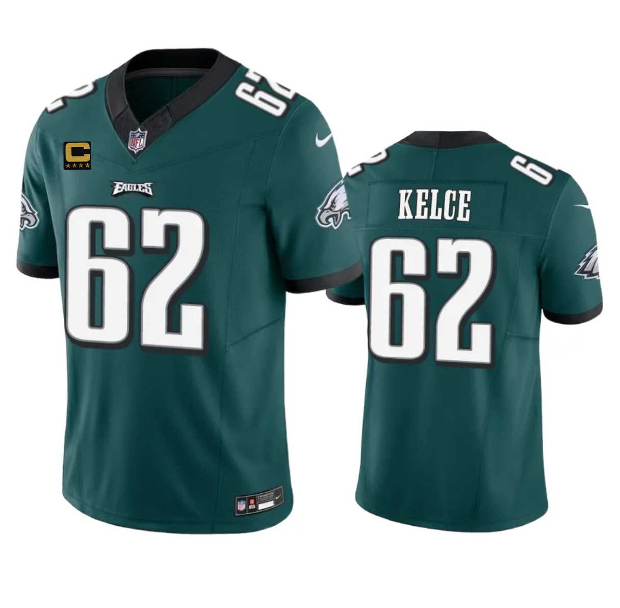 Men & Women & Youth Philadelphia Eagles #62 Jason Kelce Green 2023 F.U.S.E. With 4-Star C Patch Vapor Untouchable Limited Jersey